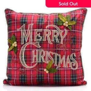 Mackenzie Childs Merry Christmas plaid pillow new